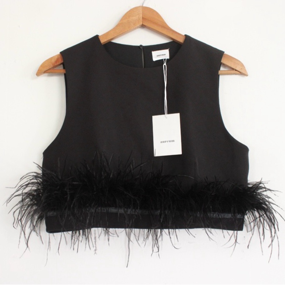 Aureum Feather Trim Cropped Top